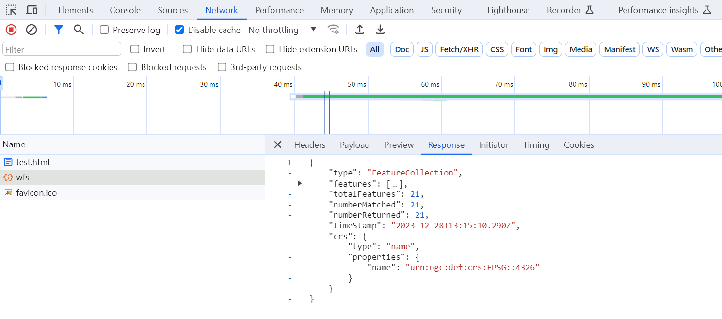 圖8.39 WFS GetFeature使用Post請求返回資訊