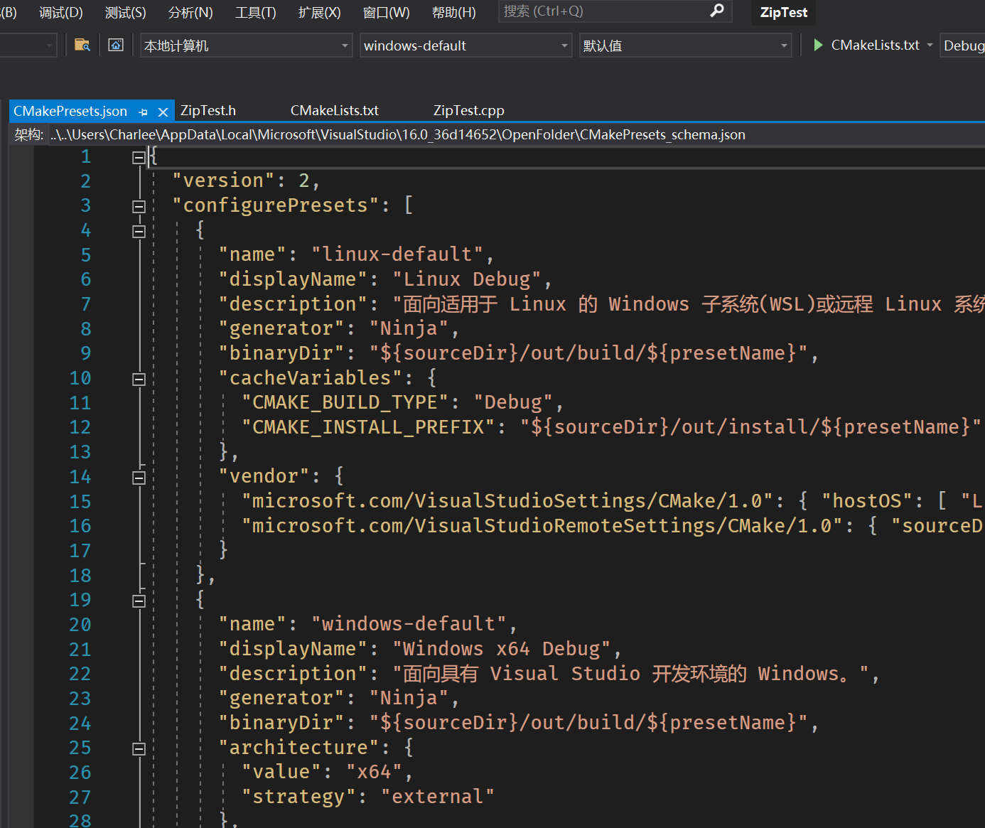 圖10：CMakeSettings.json配置檔案