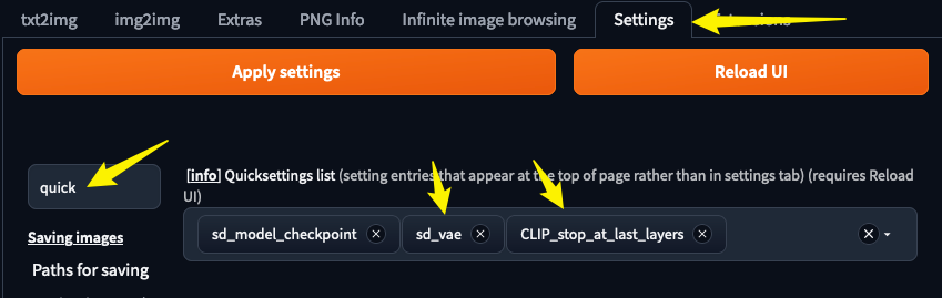 Stable Diffusion WebUI 页面设置: 显示 VAE CLIP