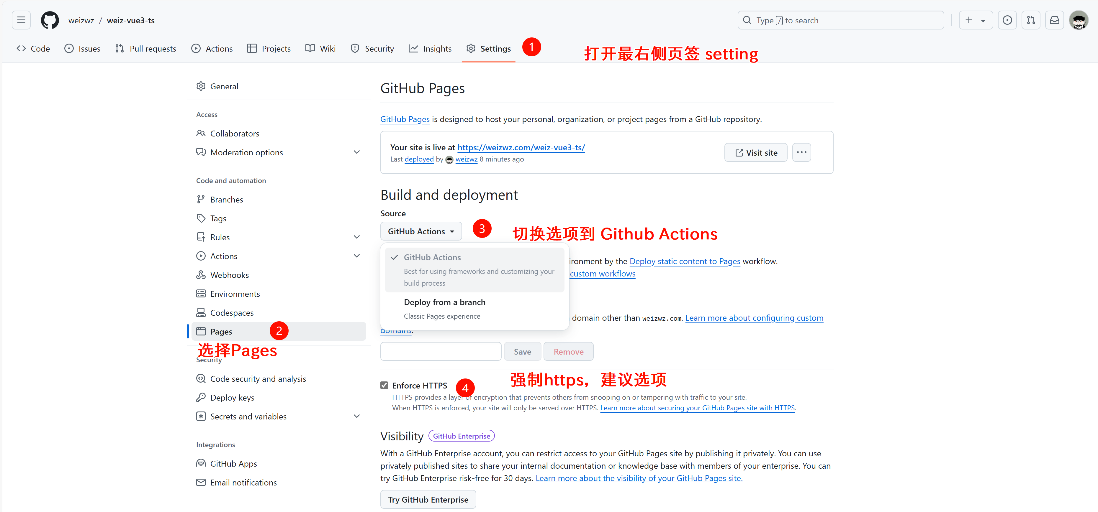 vue3项目部署到Github-千百度社区