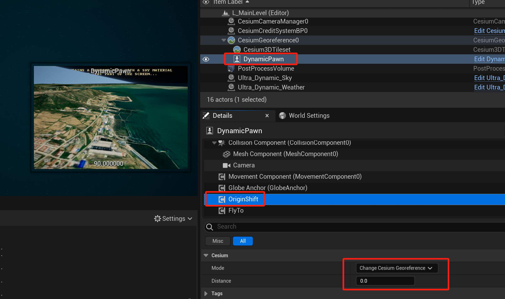 Cesium for unreal 让CesiumGeoreference的经纬度坐标跟随DynamicPawn移动。