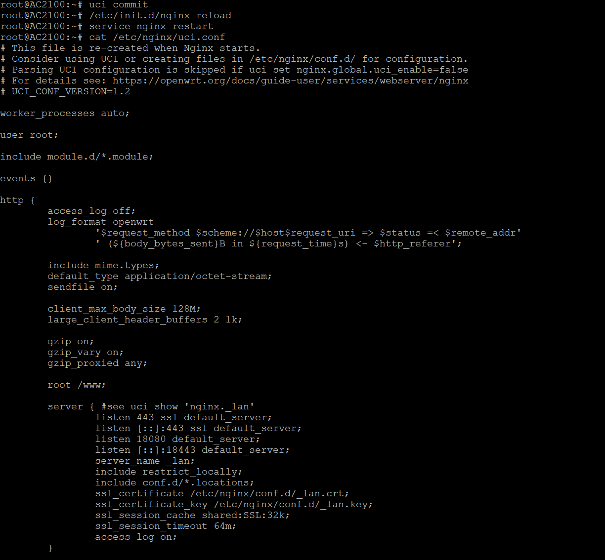 openwrt uci 命令设置nginx