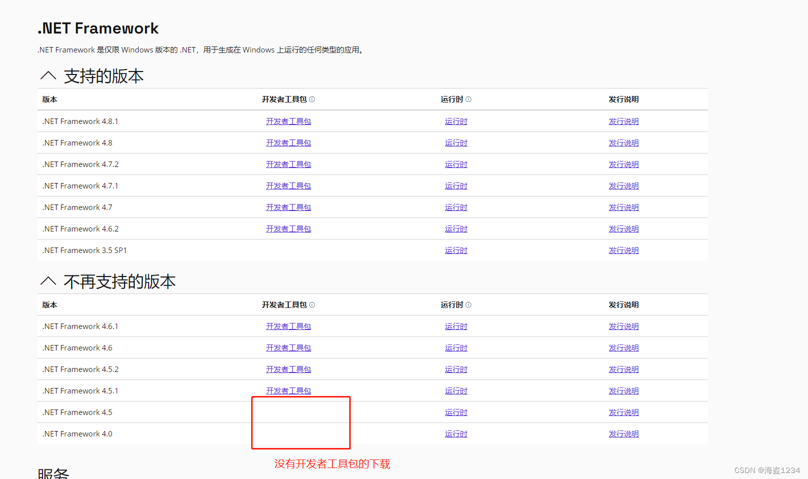不再受支持的.net framework版本