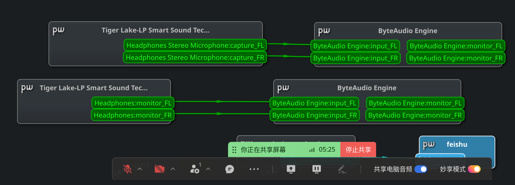 打开共享电脑音频的连接状态