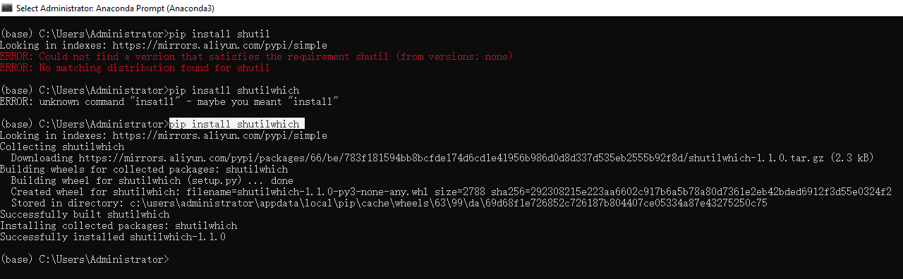 pip install shutilwhich 安装shutil