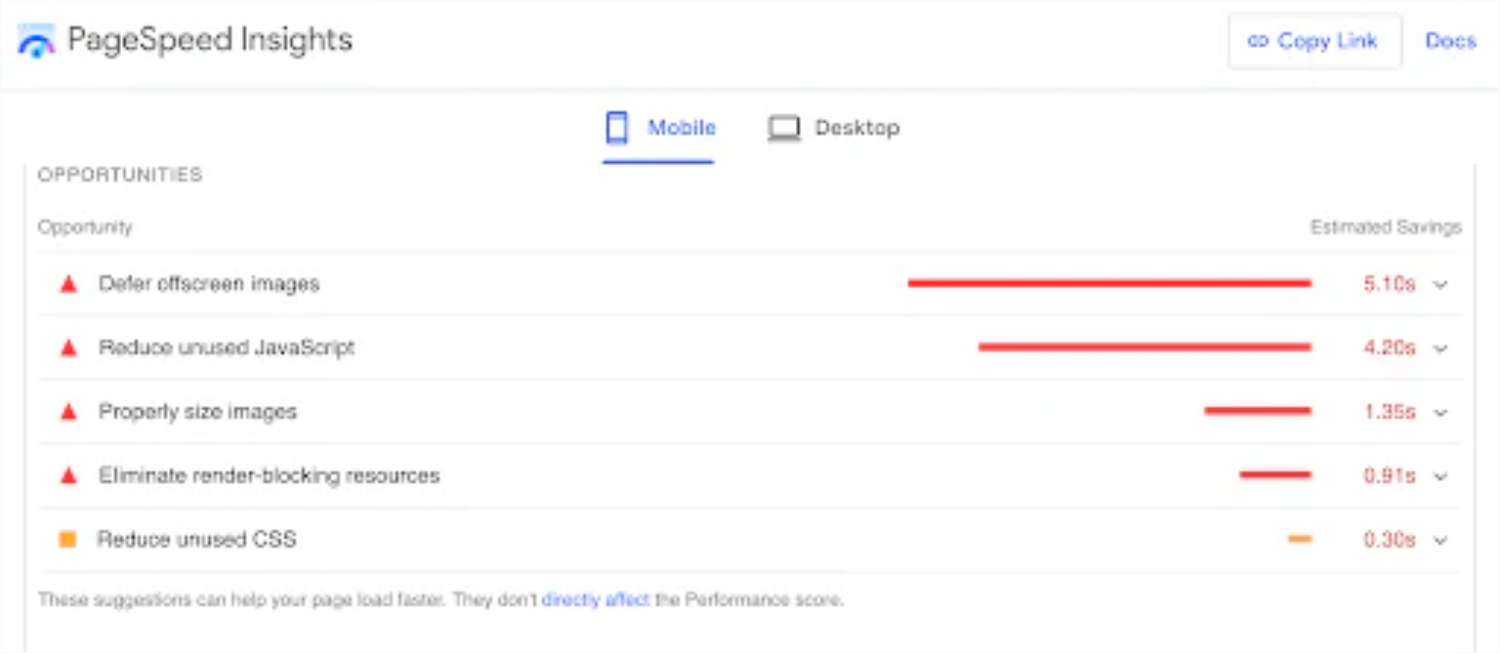 谷歌PageSpeed Insights针对某个网站给出的提高网站加载速度的建议