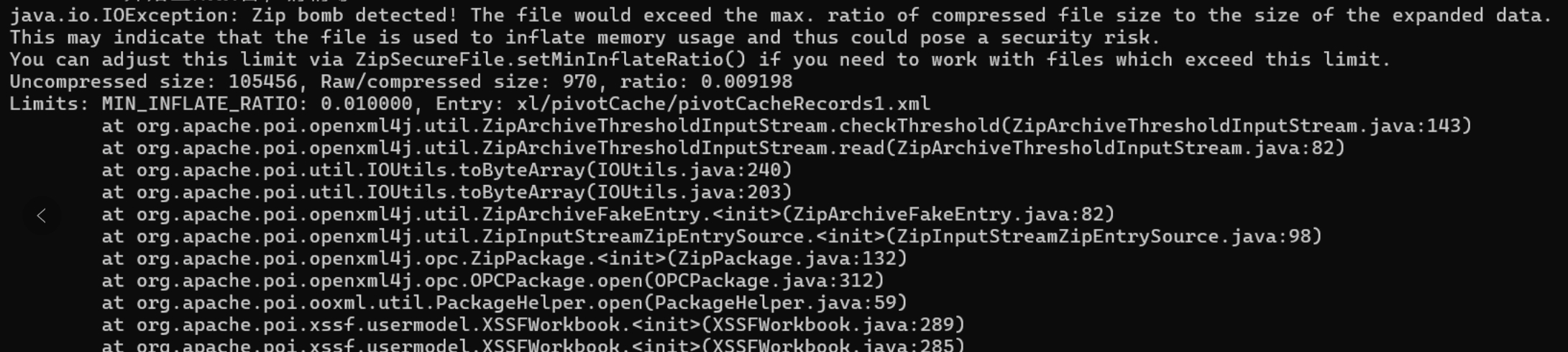 【随手记录】Apache POI 报错：Zip bomb detected! The file would exceed the max. ratio of compressed file ....