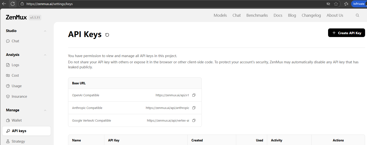 创建 API Key 示例