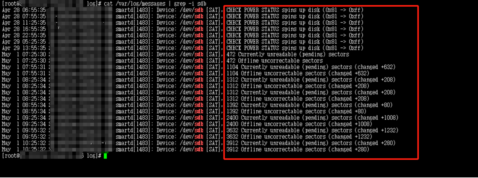 messages日志出现Currently unreadable (pending) sectors扇区不可读的错误