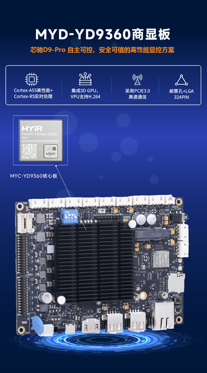 国产六核CPU商显板，三屏异显，米尔基于全志D9360开发板