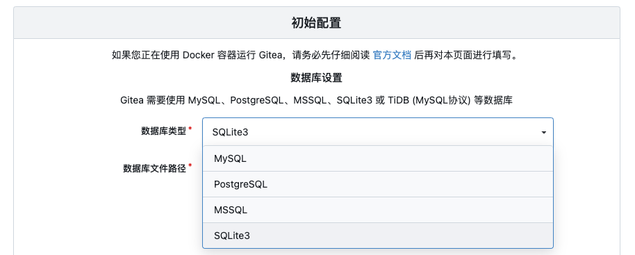 选择数据库, 根据自己的环境选择使用，笔者使用过MySQL、SQLite3