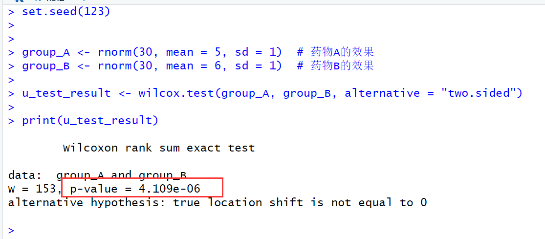 Mann–Whitney U test  R语言检验