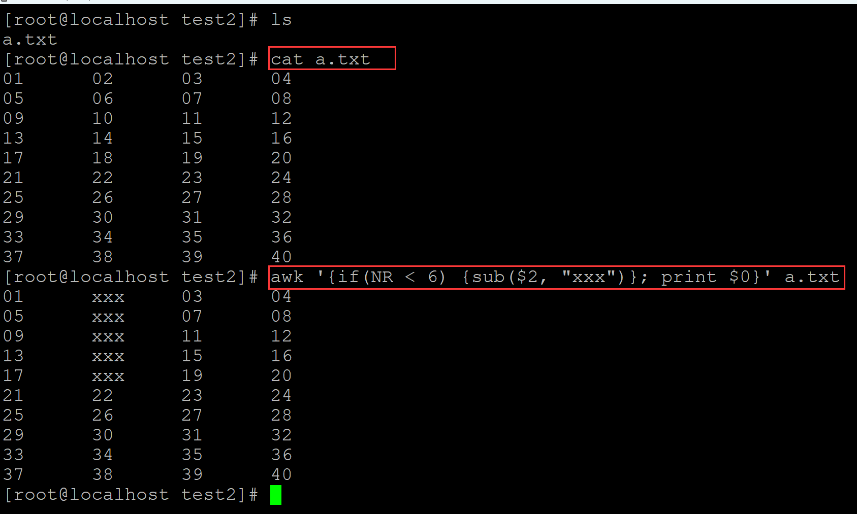 Linux 中 awk命令整列的替换