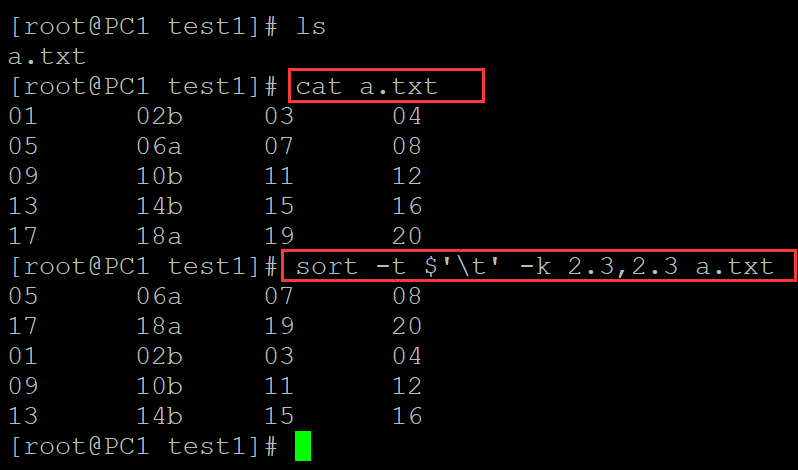 linux  中awk命令实现按照 指定的字符对文本进行排序