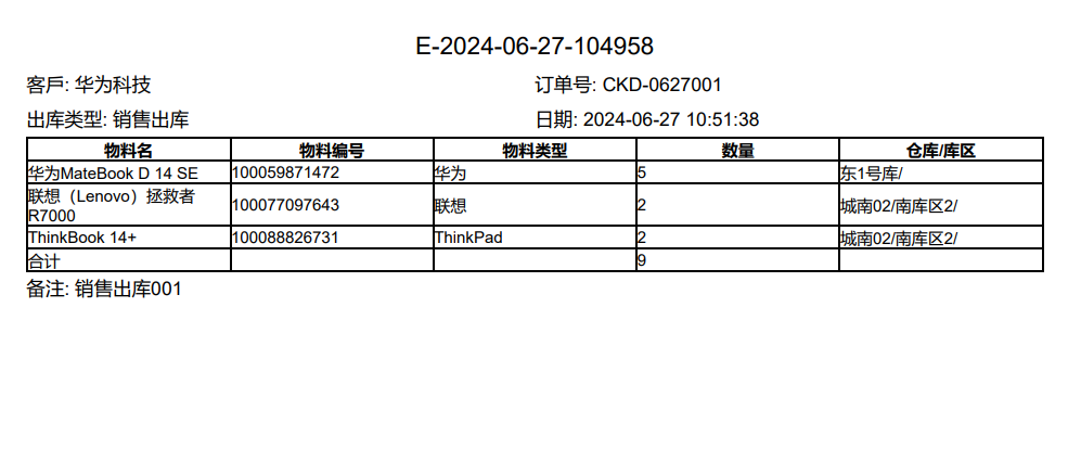 列印出庫單