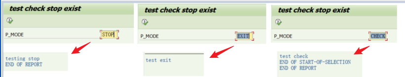 SAP ABAP 中的 STOP EXIT CHECK 的区别