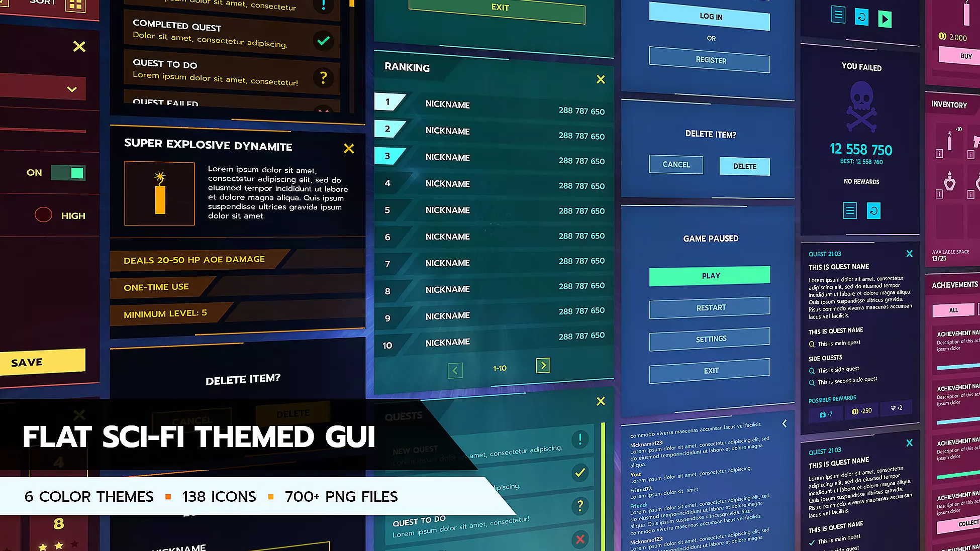 Scifi Modern flat themed GUI UI kit - over 700 PNG files PSD AI sources