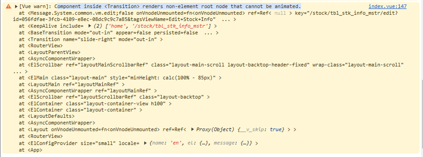 Component inside Transition renders non-element root node that cannot be animated.