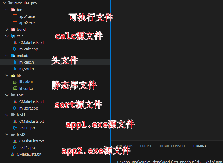 CMAKE 《多模块例子》