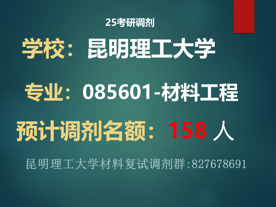 昆明理工大学25年材料工程考研预计调剂158人