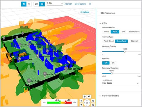 Cisco Catalyst Center 控制面板视图（无线 3D 分析器）