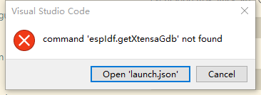 esp-idf vscode debug command espIdf.getXtensaGdb not found
