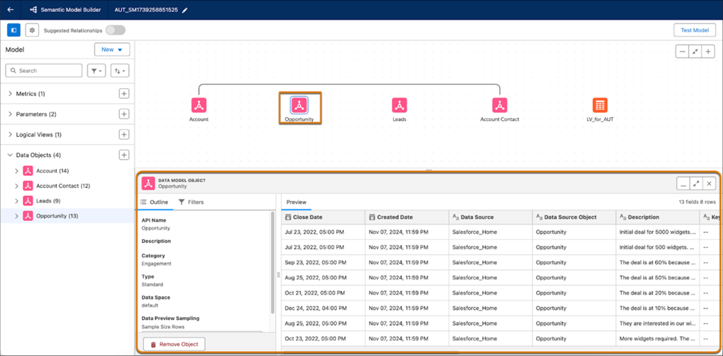 Tableau语义模型构建器界面