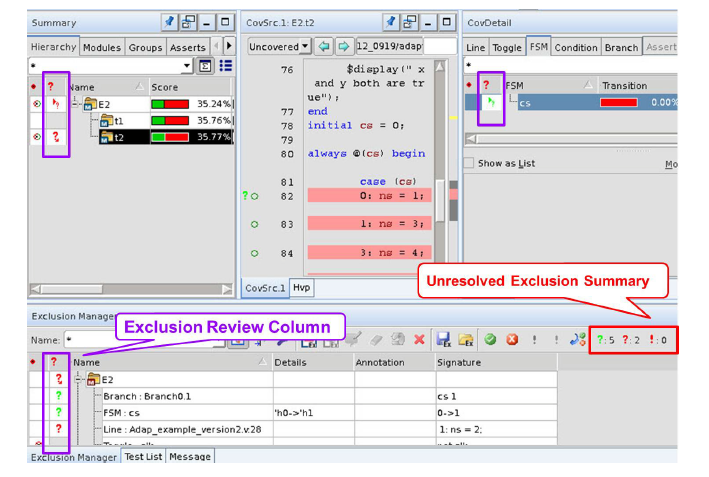 Exclusion Manager 窗口中出现各种红色问号、绿色问号的列表
