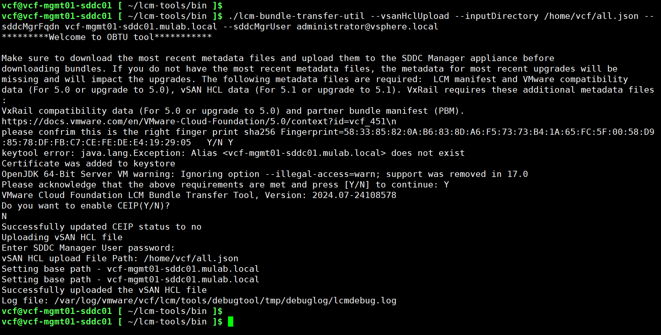 【VMware VCF】更新 SDDC Manager 中的 vSAN HCL 資料庫。