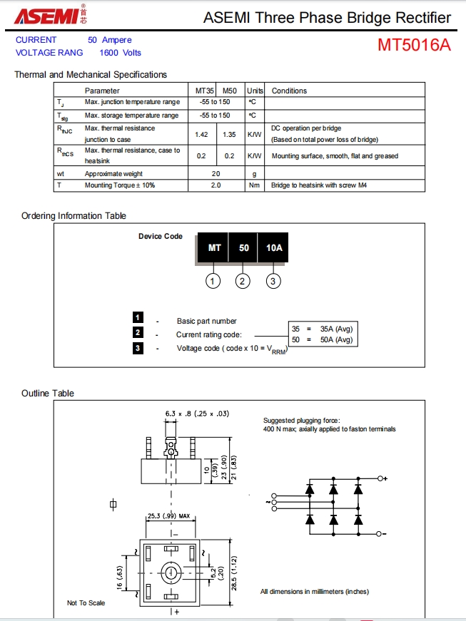 MT5016A-ASEMI三相整流桥MT5016A