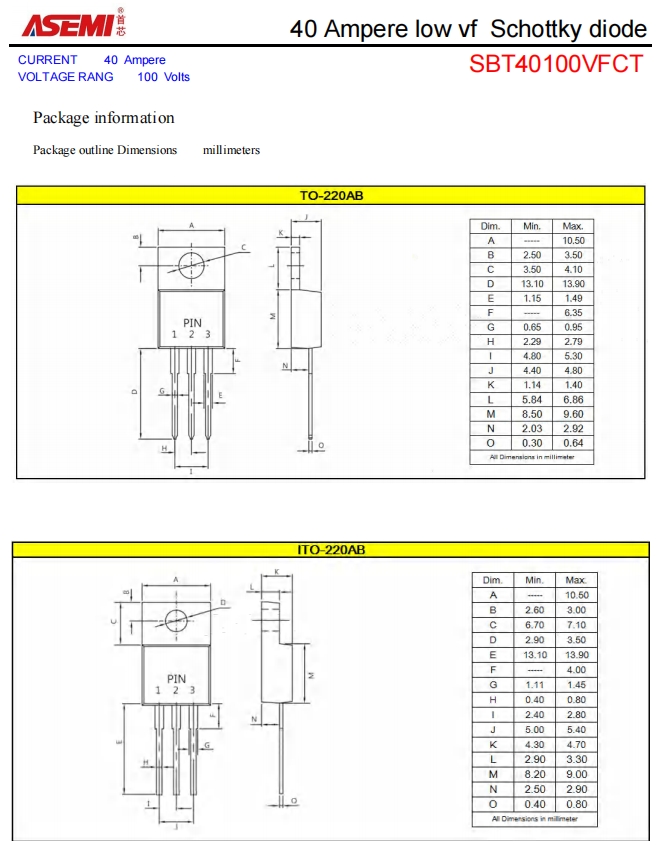 SBT40100VFCT-ASEMI低压降肖特基SBT40100VFCT