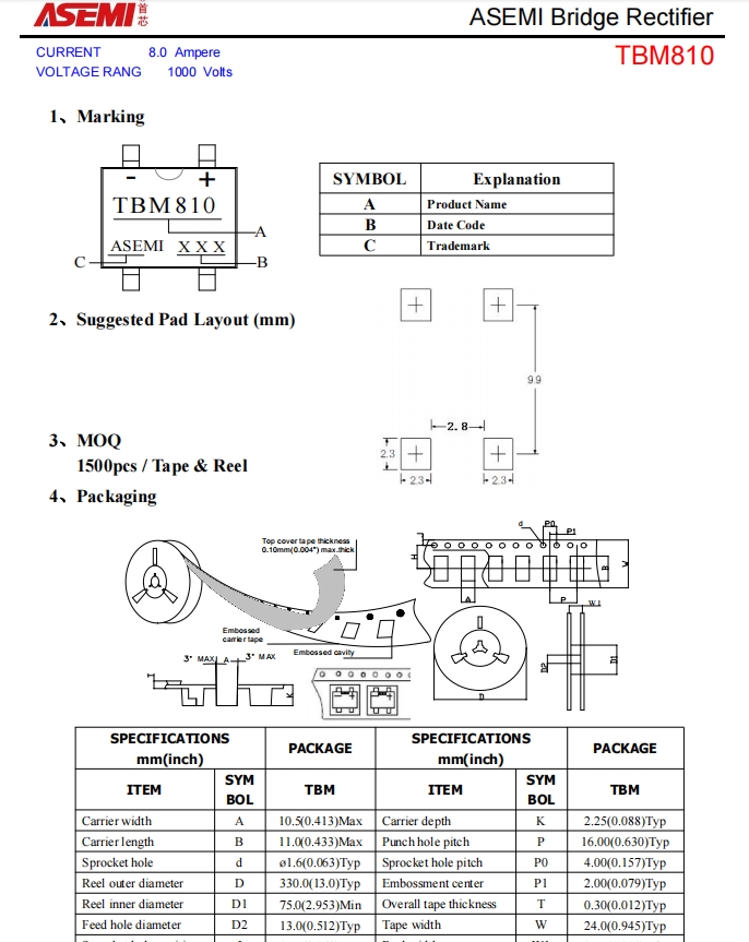 TBM810-ASEMI贴片桥堆8A 1000V