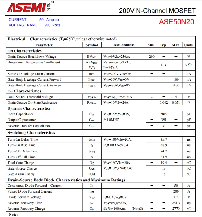 ASE50N20-ASEMI无线充电专用ASE50N20