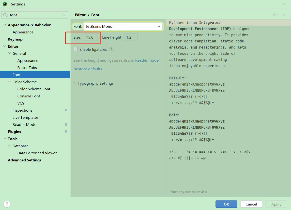 Pycharm-Pycharm设置左侧导航栏字体大小和代码编辑区字体大小