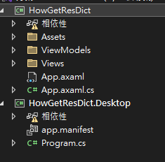 一个空白模板应该有的样子，具有Assets、Views、ViewModels这三个文件夹