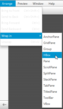 Image of Layout menu opened in the Main menu toolbar