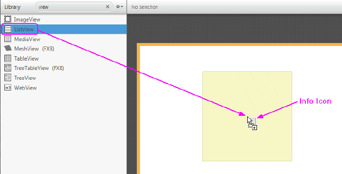Element dragged from the Library panel to Content panel.