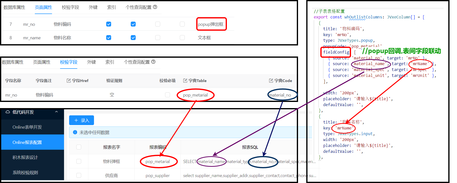 jeecgboot3.7.1代码生成器配置关系图示,popup弹窗配置/主附表配置/附表行间回调