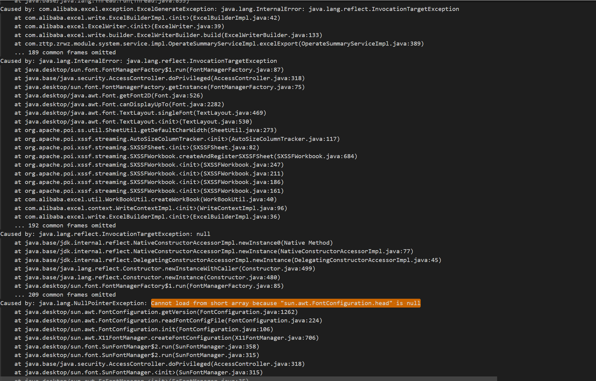 Cannot load from short array because sun.awt.FontConfiguration.head is null