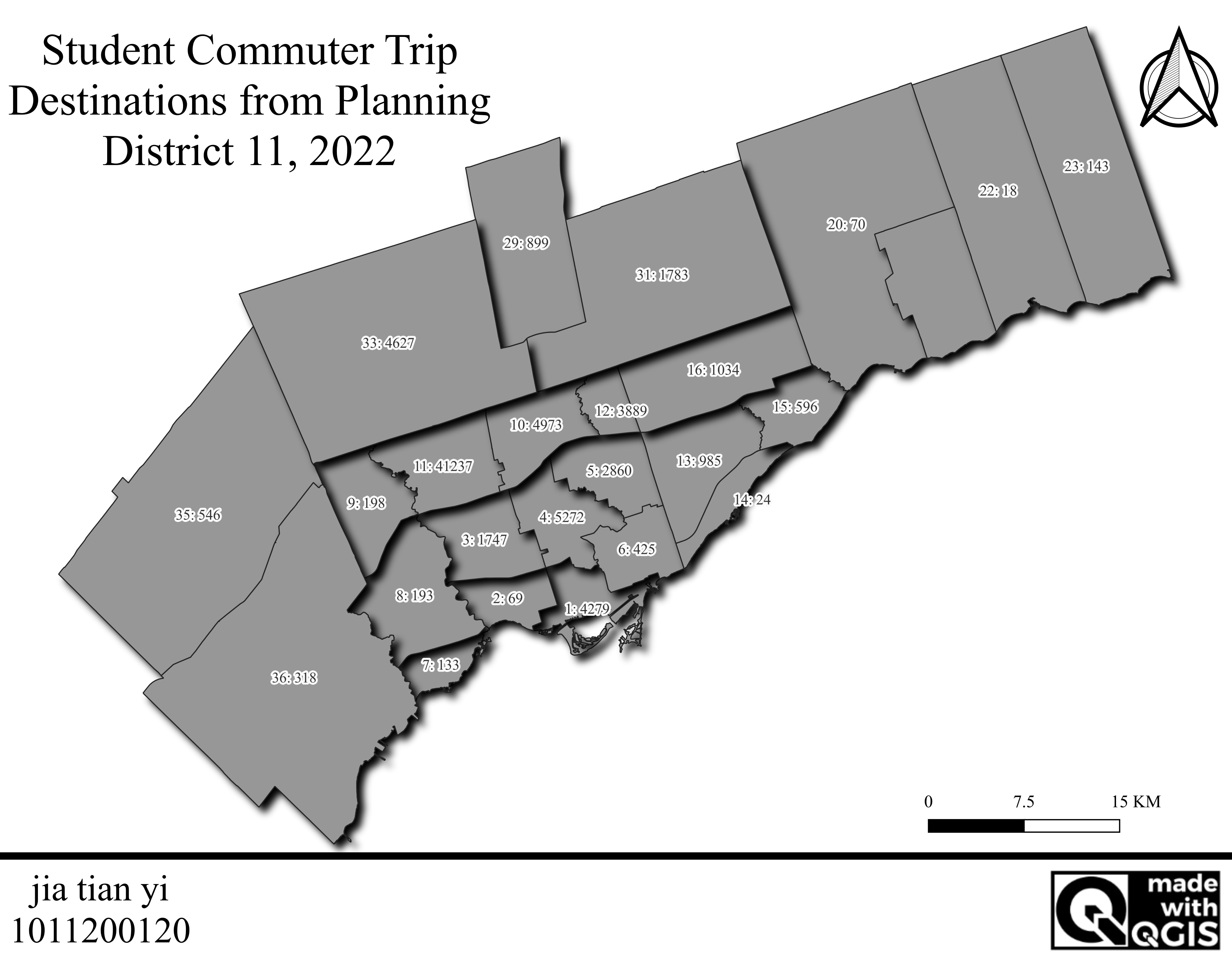Student Commuter Trip Destinations from Planning District 11, 2022