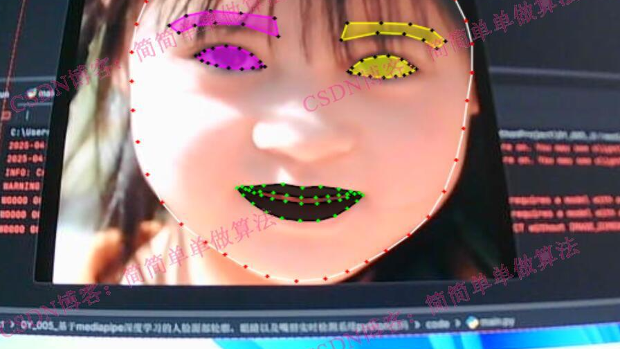基于mediapipe深度学习的人脸面部轮廓，眼睛以及嘴唇实时检测系统python源码