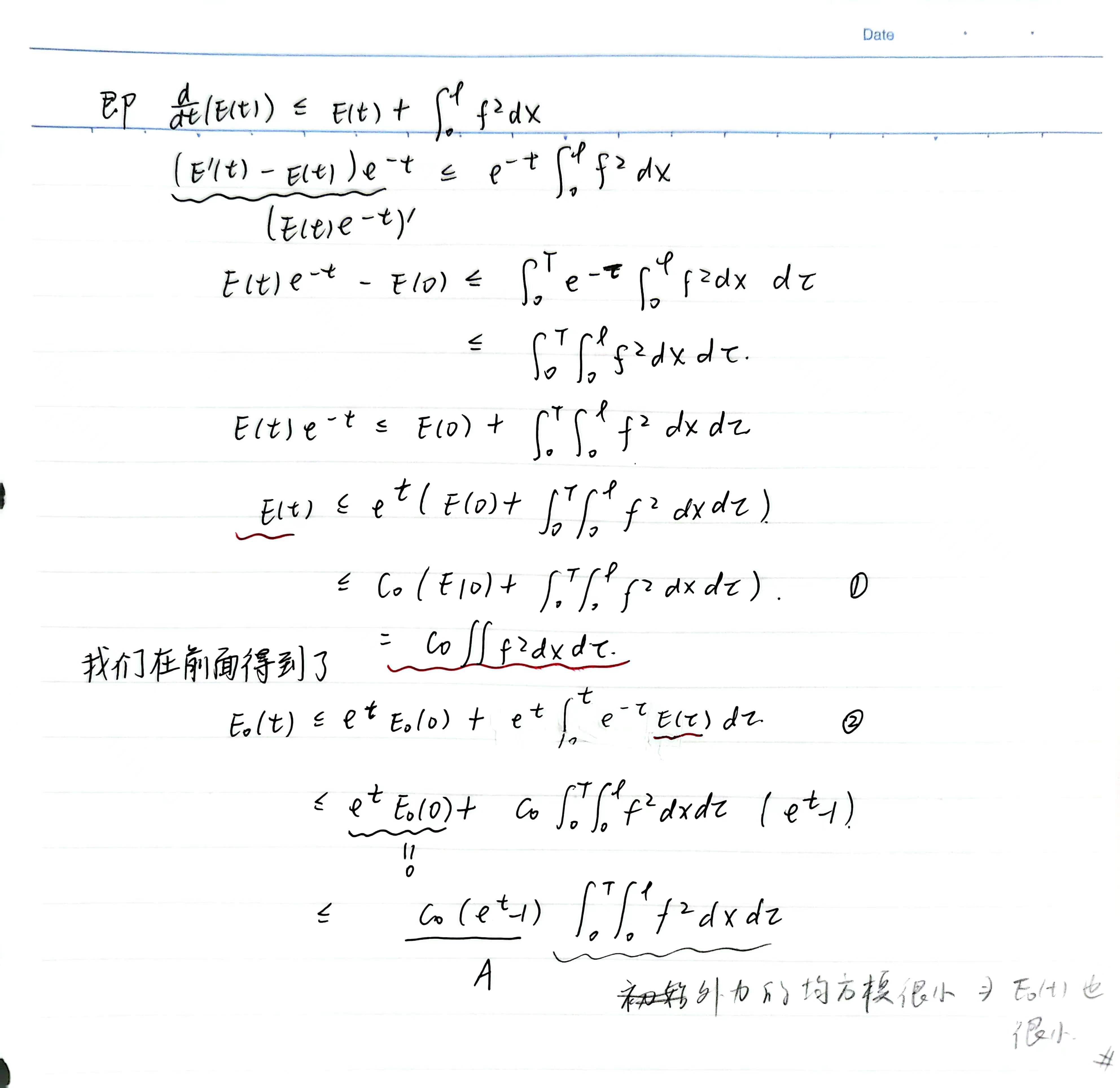 pde复习笔记 第一章 波动方程 第六节 能量不等式、波动方程解的唯一性和稳定性