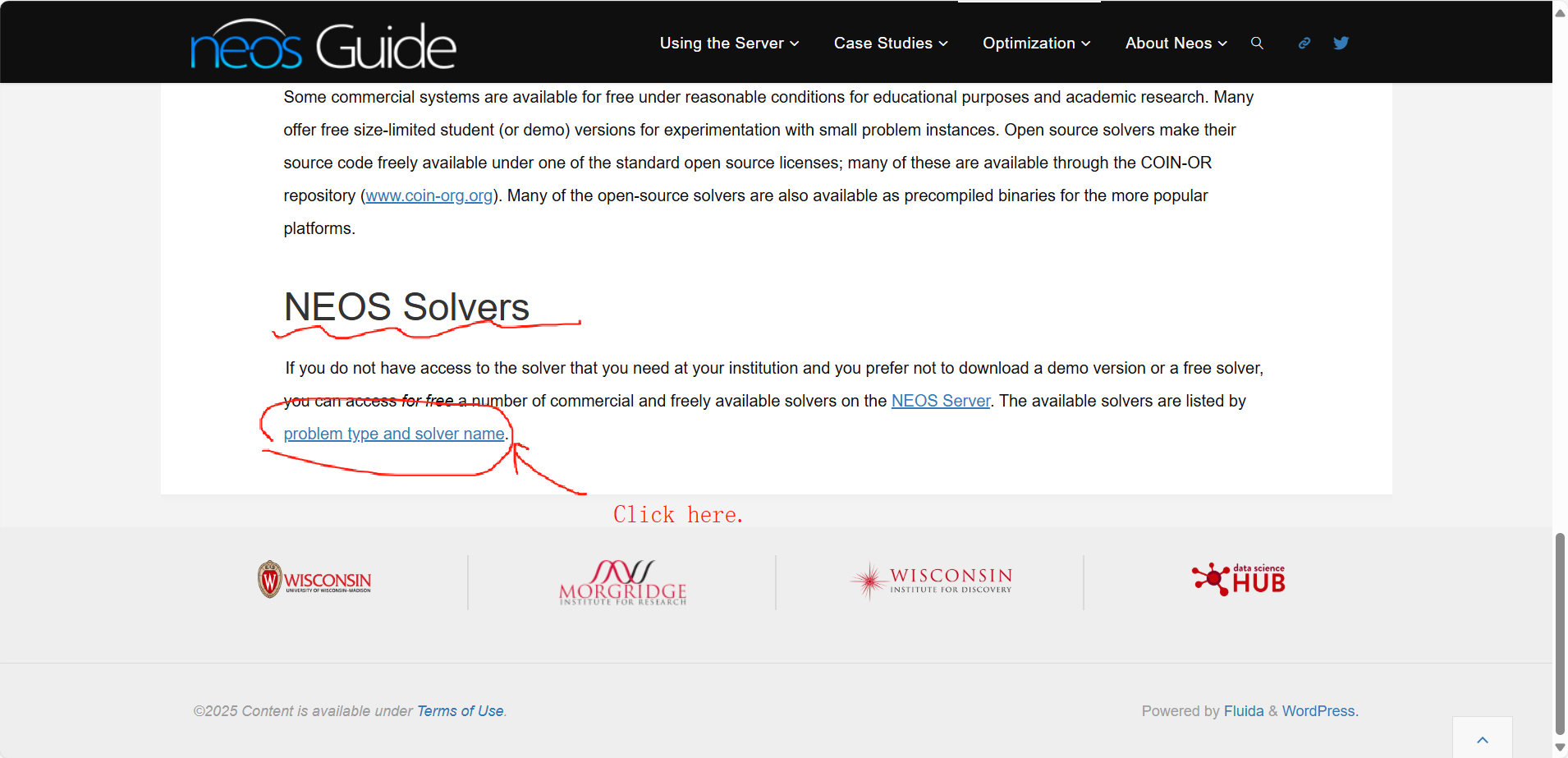 Select problem type and server