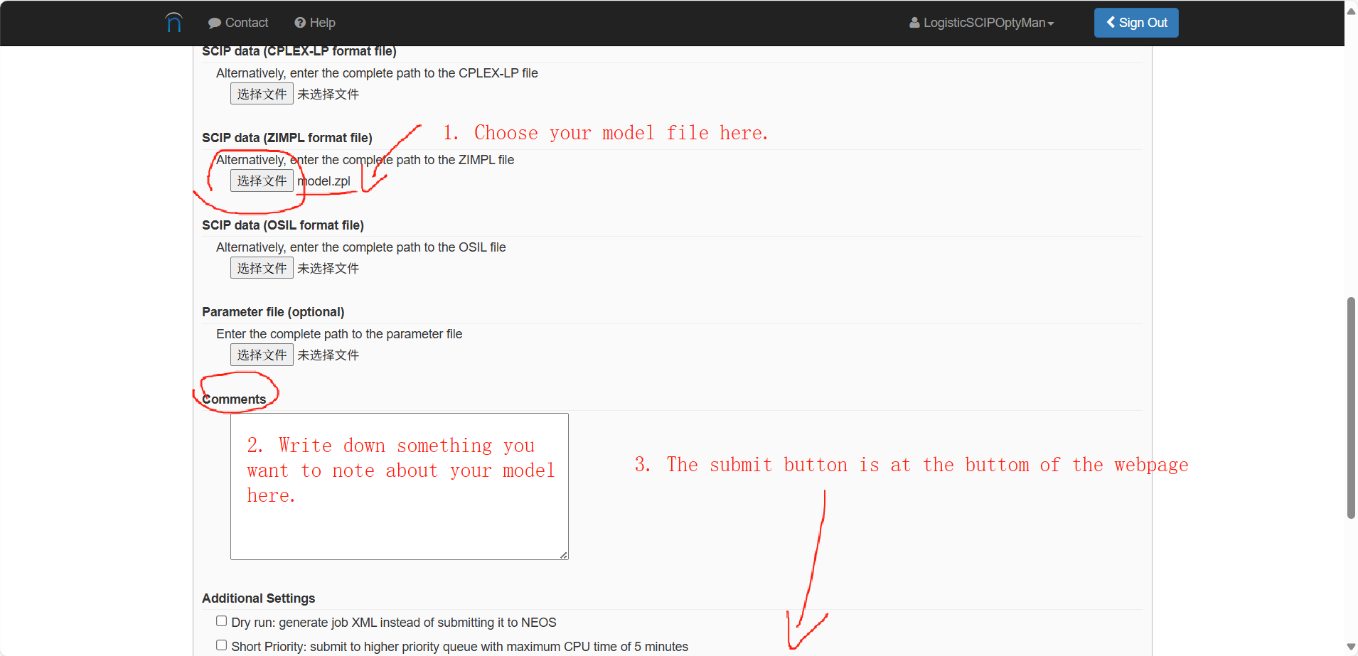 Submit a model to optimize
