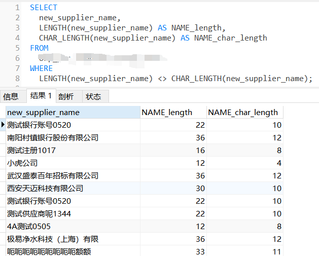 Mysql的length函数，char_length函数与字符，字节的区别