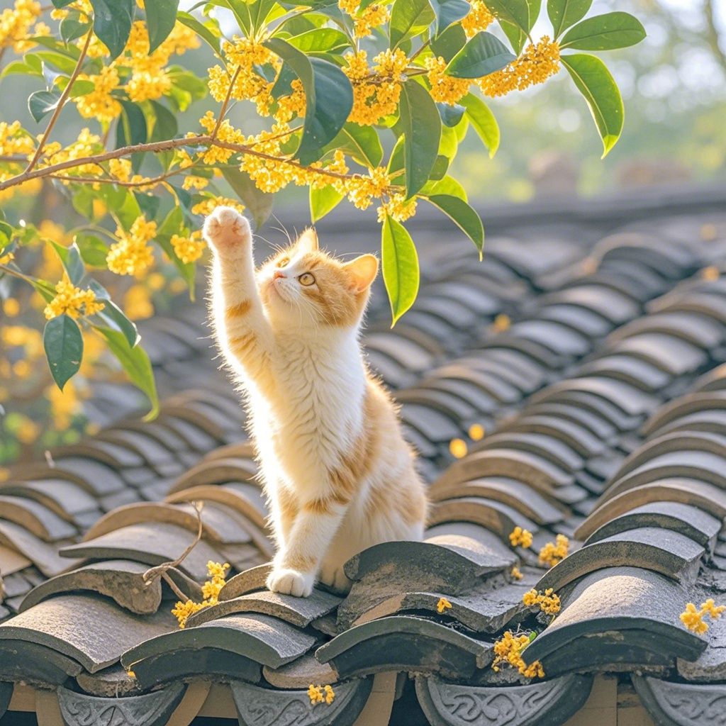 采桂花的小猫