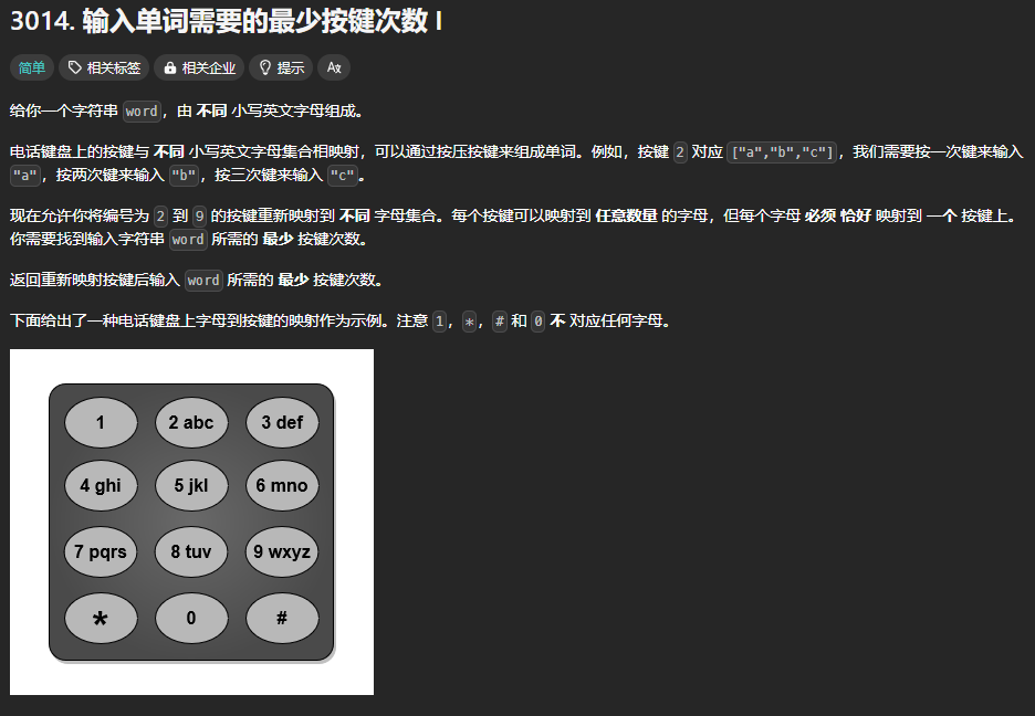 LeetCode 3014[輸入單詞需要的最少按鍵次數I]