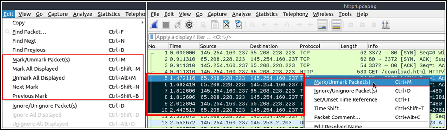 Wireshark - mark packets