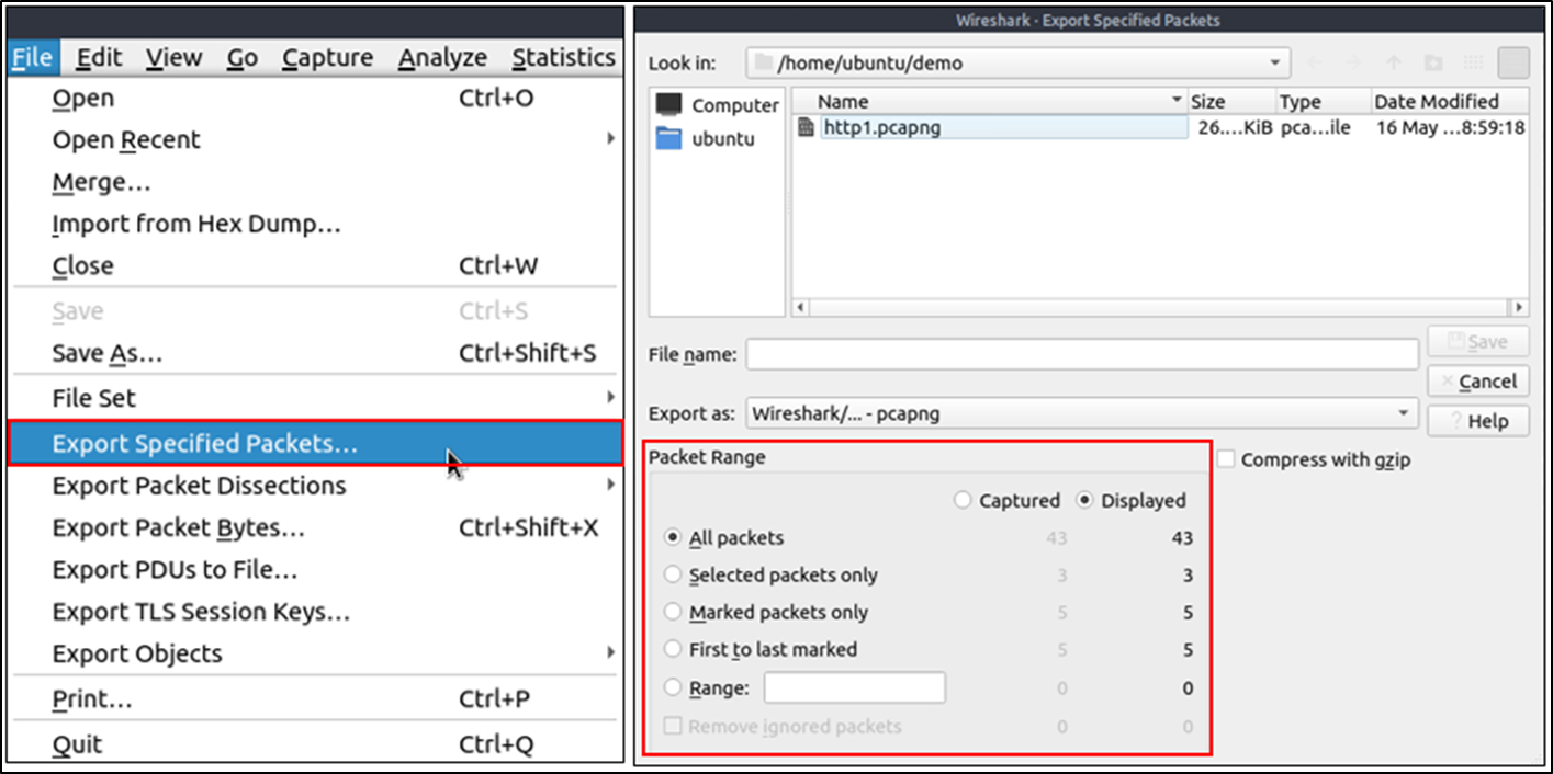 Wireshark - export packets
