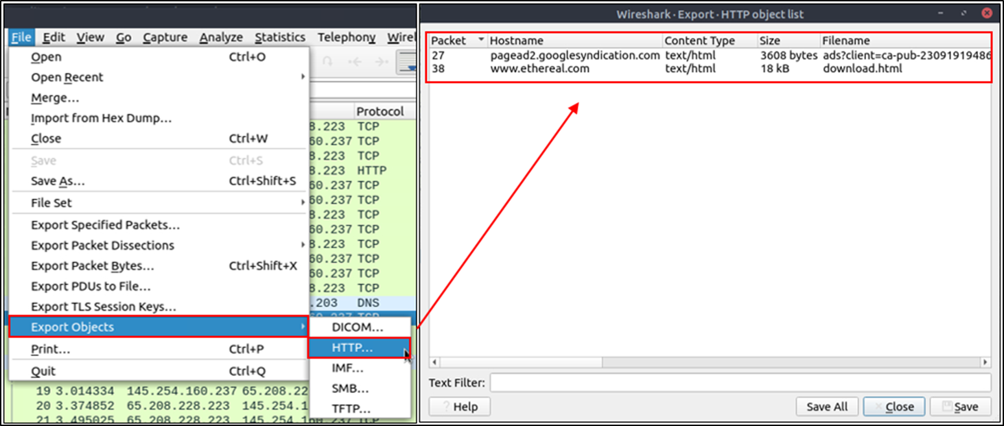 Wireshark - export objects